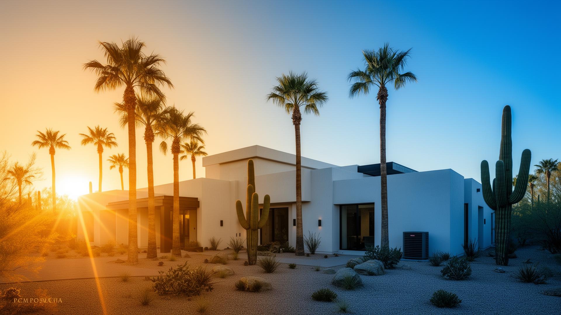 Modern Arizona desert home at sunset